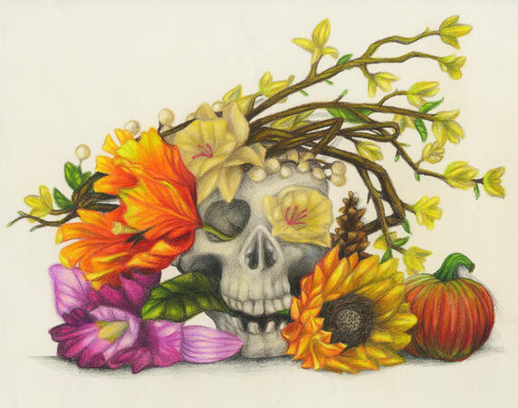 Realistic + head + 7 complex props + using colored pencil (commission equivalent = $125)